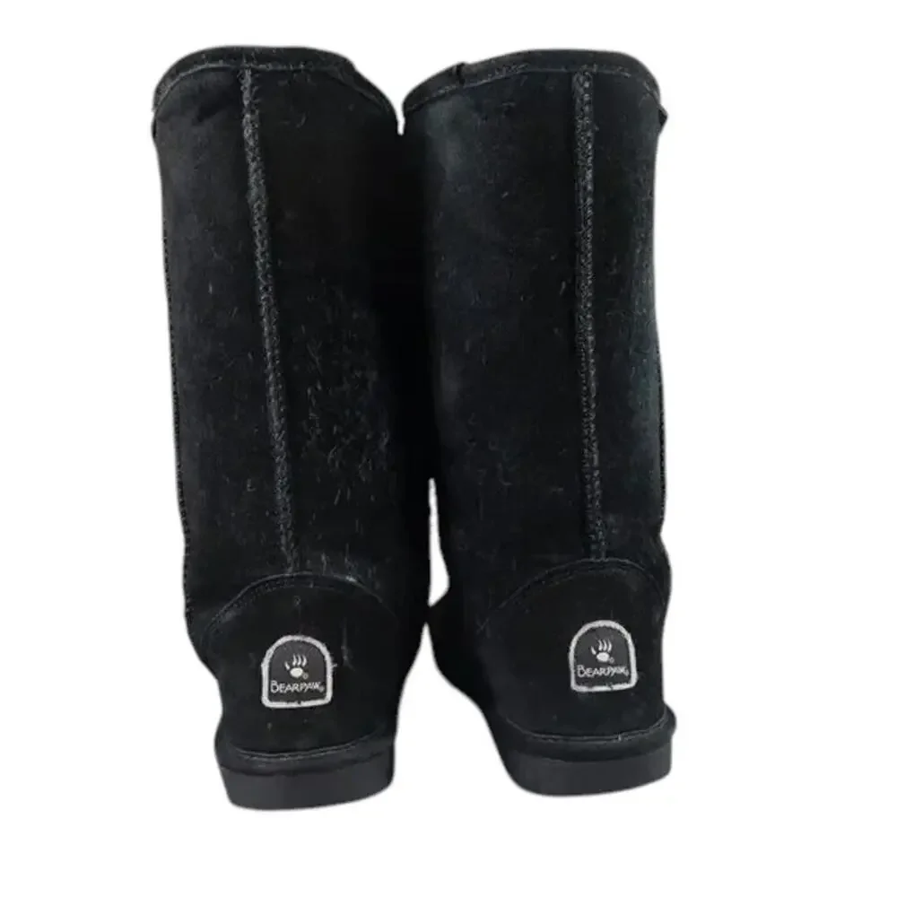 Bearpaw Shoes Women 9 Boot Winter Tall Emma Leather Sheepskin Warm Comfort Black - Picture 6 of 16